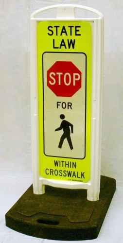 STOP for Pedestrians In-Street Sign with Portable Base - 3M Diamond Grade FYG