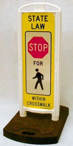 STOP for Pedestrians In-Street Sign with Portable Base - 3M HIP Reflective Yellow Sheeting 