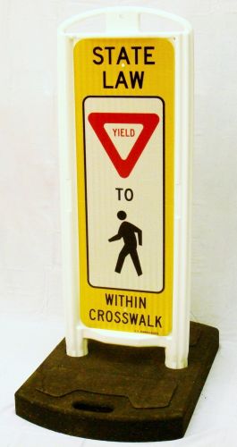 YIELD To Pedestrians In-Street Sign with Portable Base - 3M HIP Reflective Yellow Sheeting