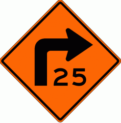 TURN with ADVISORY SPEED (W1-1A) Construction Sign